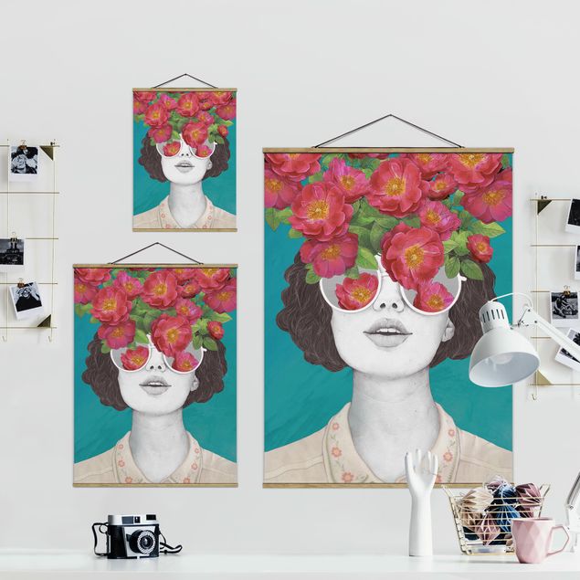 Quadros de Laura Graves Art Illustration Portrait Woman Collage With Flowers Glasses