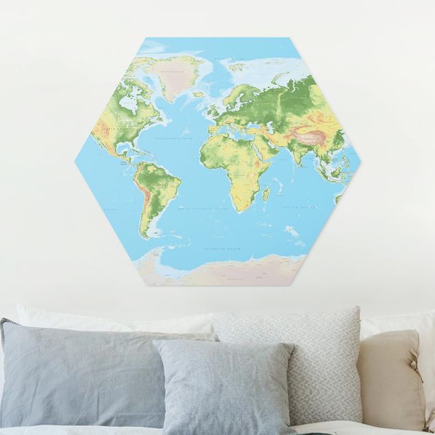 decoraçao para parede de cozinha Physical World Map