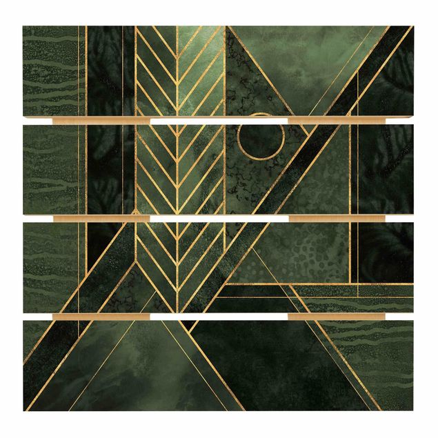 quadro de madeira para parede Geometric Shapes Emerald Gold