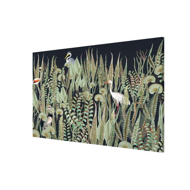 Quadros florais Flamingo And Stork With Plants On Green