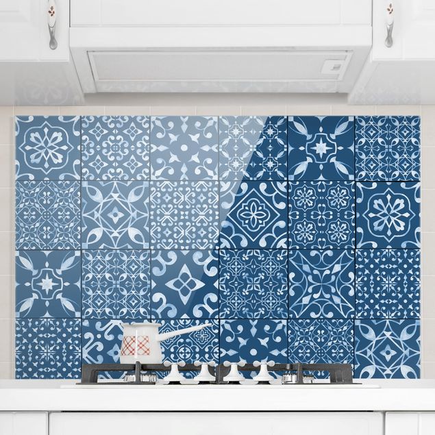 decoraçao cozinha Pattern Tiles Navy White