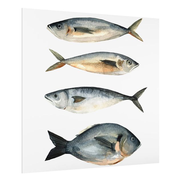 Painel anti-salpicos de cozinha Four Fish In Watercolor I
