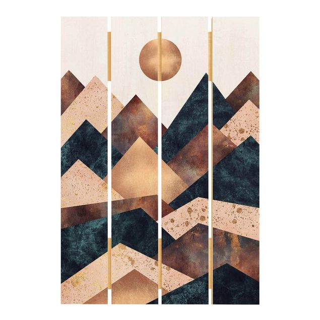 quadros em madeira para decoração Geometric Mountains Bronze