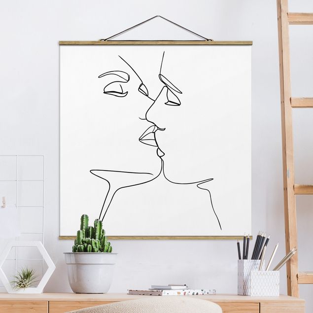decoraçoes cozinha Line Art Kiss Faces Black And White