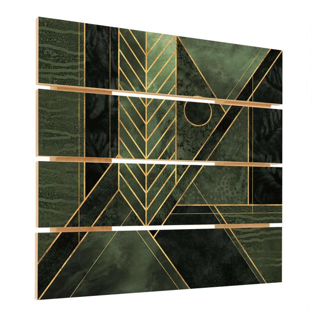 Quadros em madeira Geometric Shapes Emerald Gold