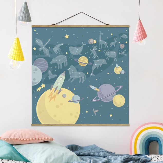 Decoração para quarto infantil Planets With Zodiac And Missiles