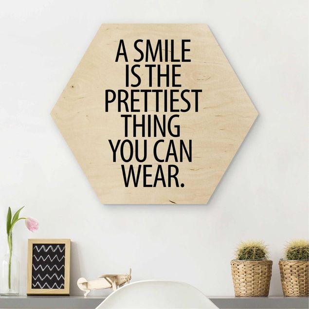 Quadros em madeira frases A Smile Is The Prettiest Thing Sans Serif