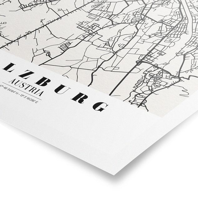 quadros em preto e branco Salzburg City Map - Classic