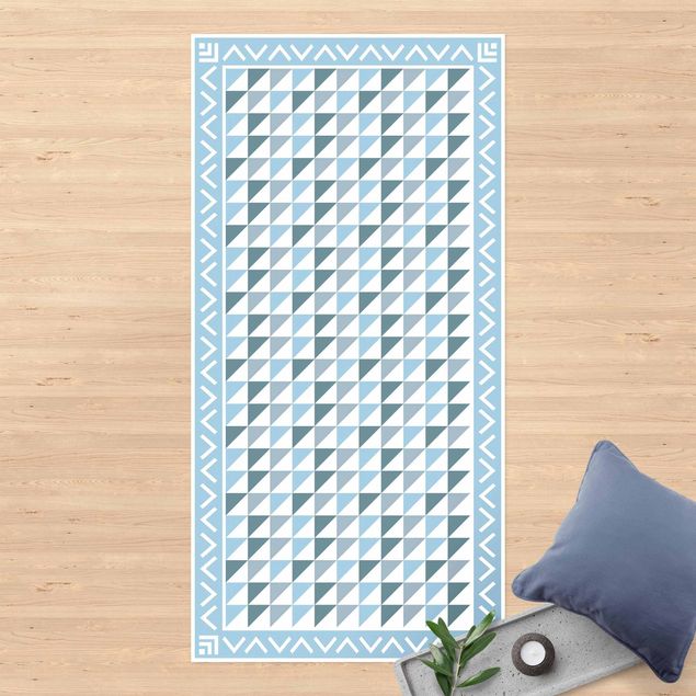 tapete exterior jardim Geometrical Tiles small Triangles Pigeon Blue With Border