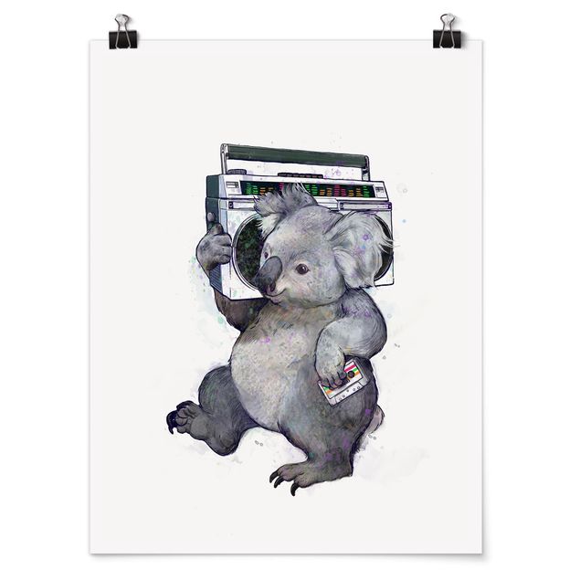 Posters quadros famosos Illustration Koala With Radio Painting