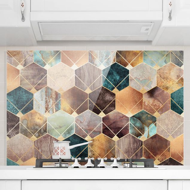 decoraçao para parede de cozinha Turquoise Geometry Golden Art Deco