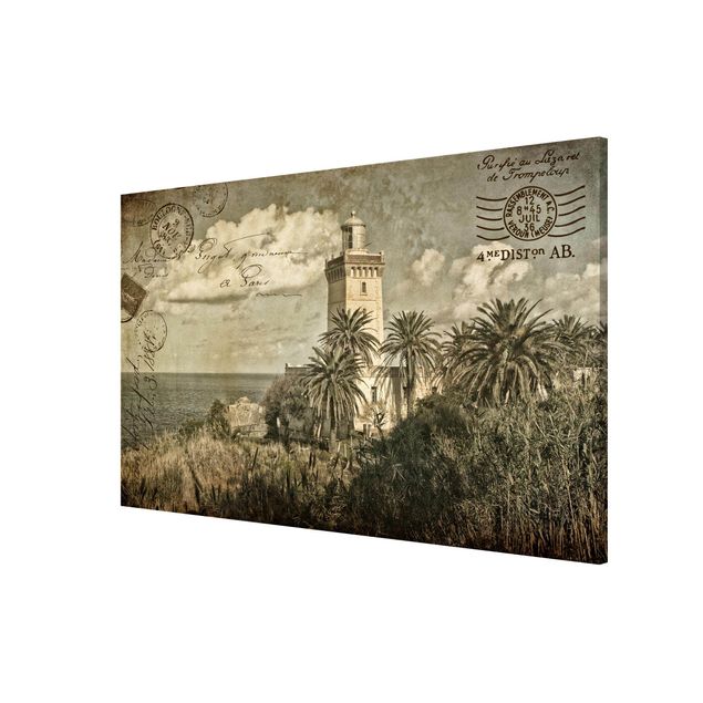 Quadros famosos Lighthouse And Palm Trees - Vintage Postcard