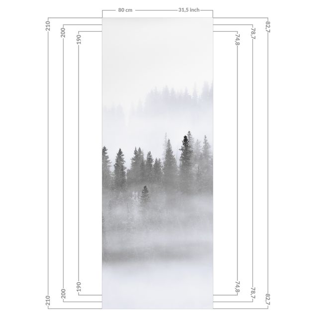 Revestimento de parede para duche Fog In The Fir Forest Black And White