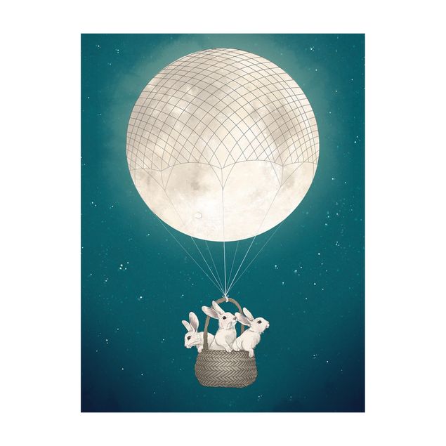 Tapete pequeno Illustration Rabbits Moon As Hot-Air Balloon Starry Sky