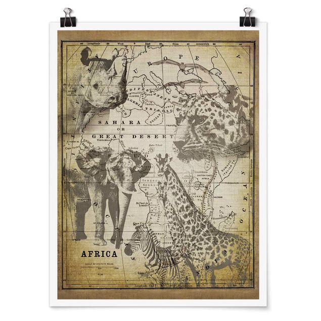 poster retro Vintage Collage - Africa Wildlife