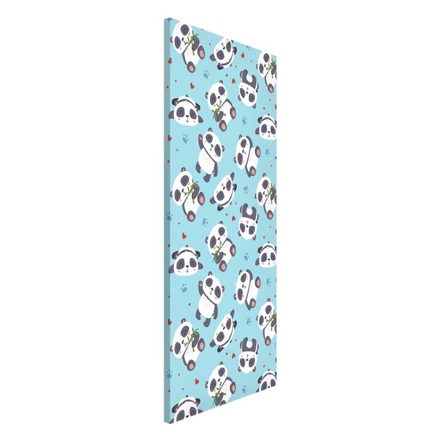 Quadros ursos Cute Panda With Paw Prints And Hearts Pastel Blue