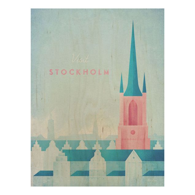 Quadros em madeira vintage Travel Poster - Stockholm