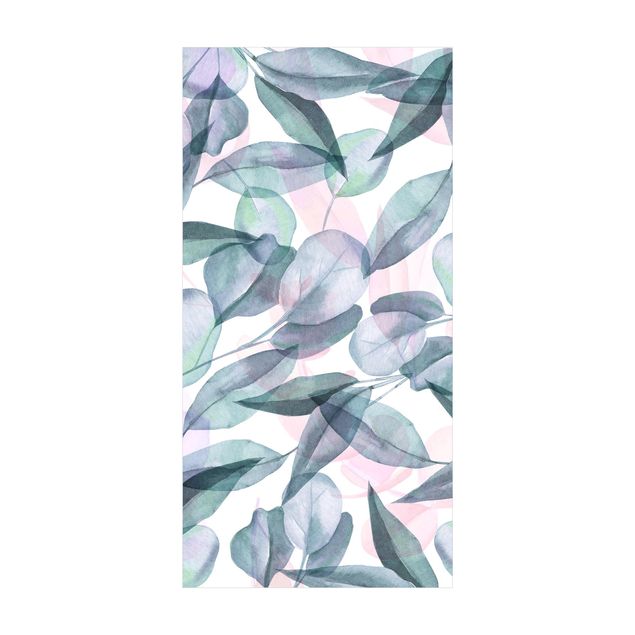 Tapetes pastel Blue And Pink Eucalyptus Leaves Watercolour