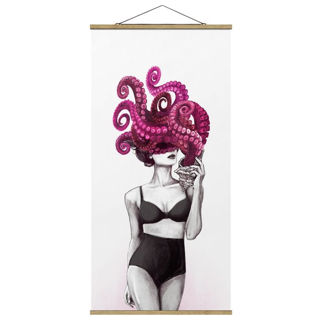Quadros famosos Illustration Woman In Underwear Black And White Octopus