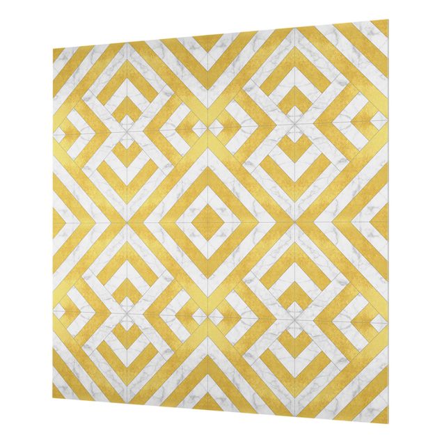 Painel anti-salpicos de cozinha Geometrical Tile Mix Art Deco Gold Marble