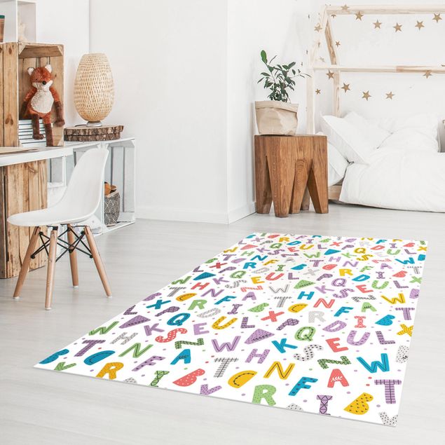 tapete para sala moderno Alphabet With Hearts And Dots In Colourful