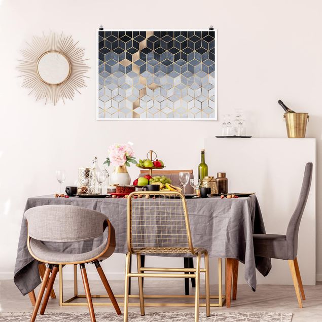 decoraçoes cozinha Blue White Golden Geometry