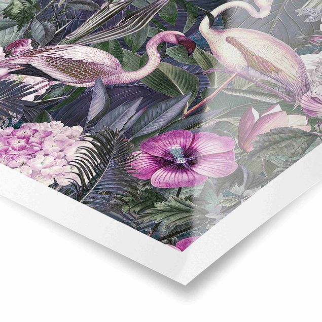 Quadros de Andrea Haase Colourful Collage - Pink Flamingos In The Jungle
