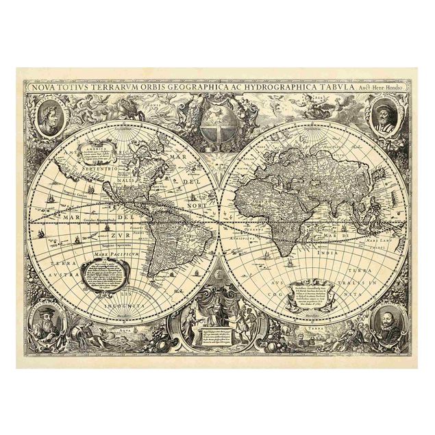 Quadros magnéticos mapas Vintage World Map Antique Illustration