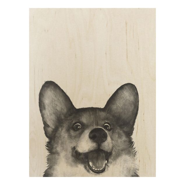 quadros para parede Illustration Dog Corgi Black And White Painting