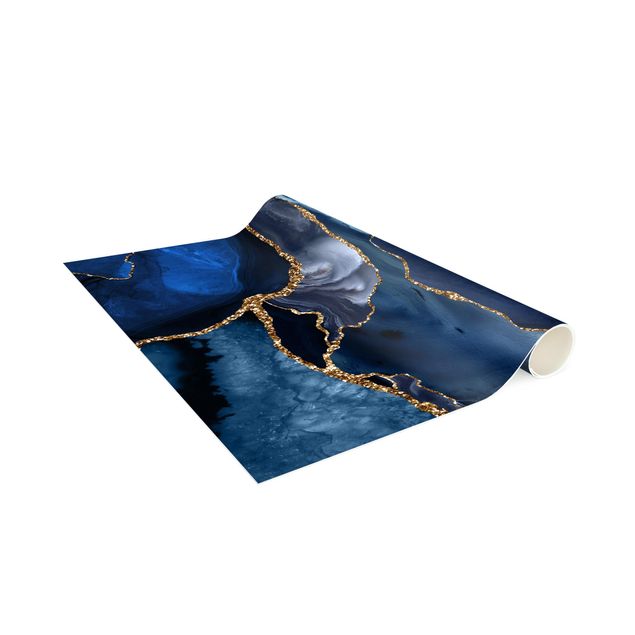 Tapetes abstratos Golden Glitter Waves Blue backdrop