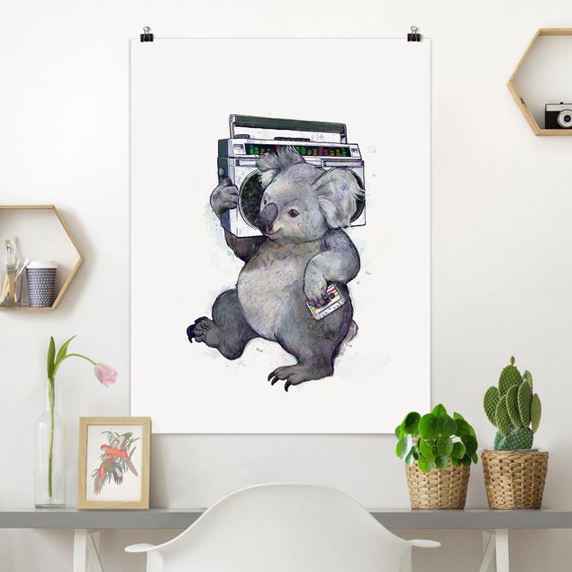decoraçao para parede de cozinha Illustration Koala With Radio Painting