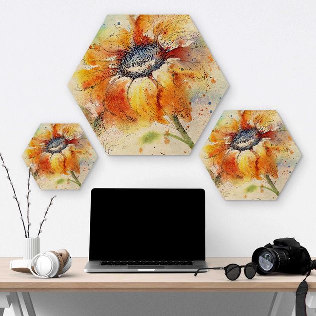 Quadros hexagonais Painted Sunflower