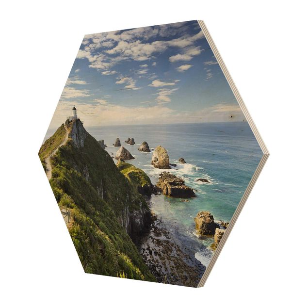 quadros em madeira para decoração Nugget Point Lighthouse And Sea New Zealand