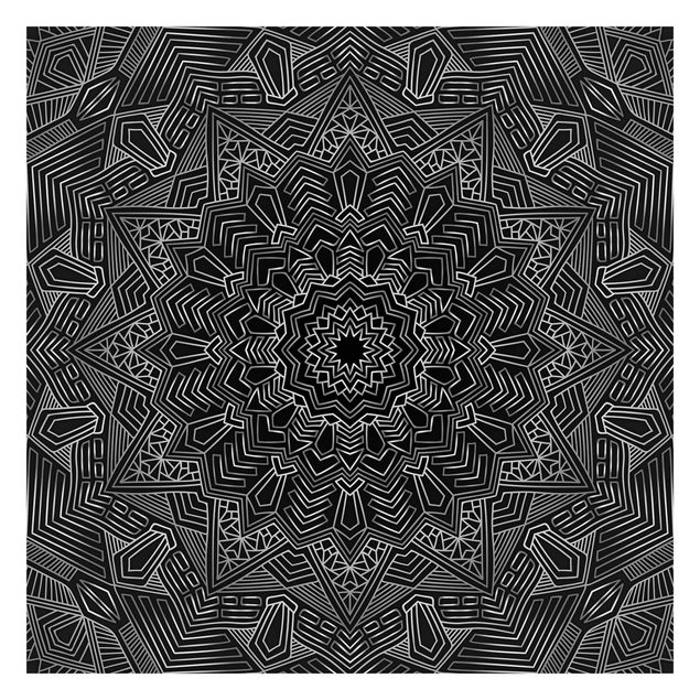 Papel de parede padrões Mandala Star Pattern Silver Black