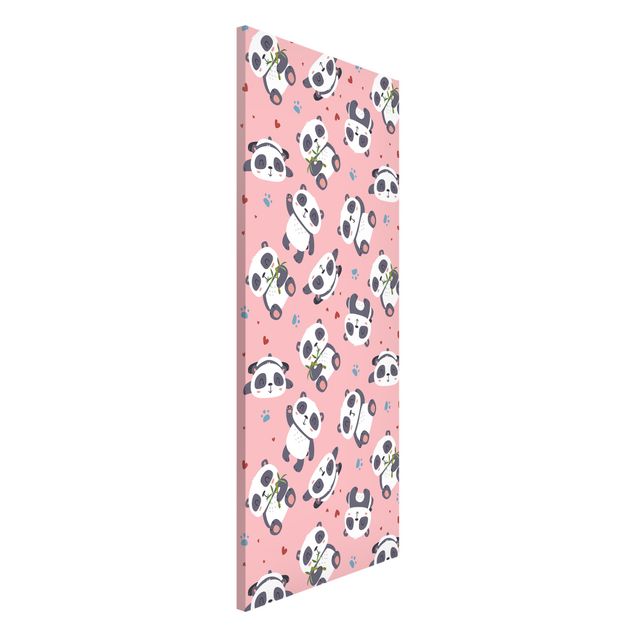 Quadros ursos Cute Panda With Paw Prints And Hearts Pastel Pink
