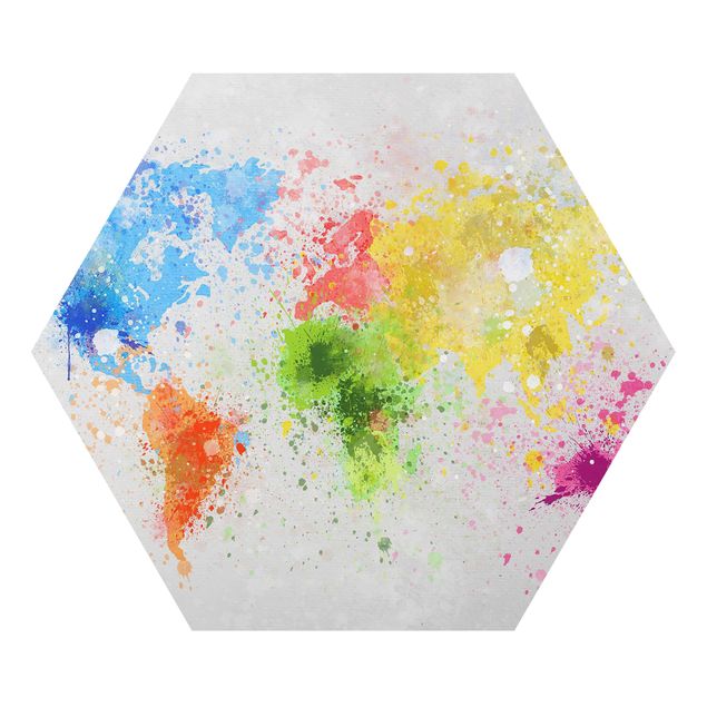 decoração quadros Colourful Splodges World Map
