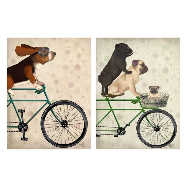 Telas decorativas vintage Cycling - Basset And Pugs Set I