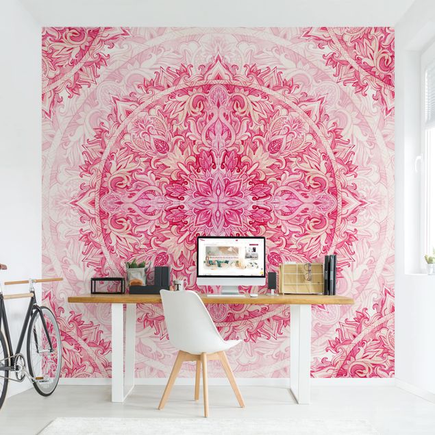 Papel de parede zen Mandala Watercolour Ornament Pattern Pink