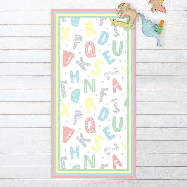 tapetes de exterior Alphabet In Pastel Colours With Frame