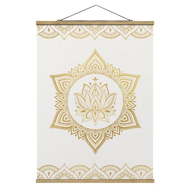 Quadros zen Mandala Lotus Illustration Ornament White Gold