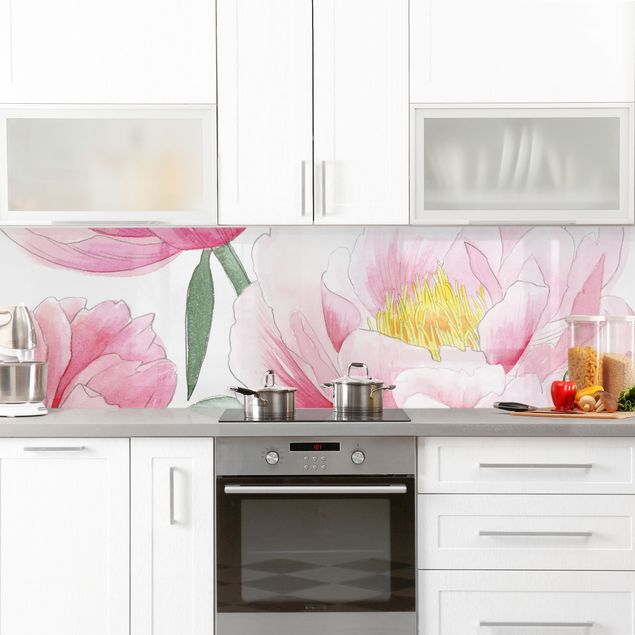 Backsplash de cozinha flores Drawing Light Pink Peonies