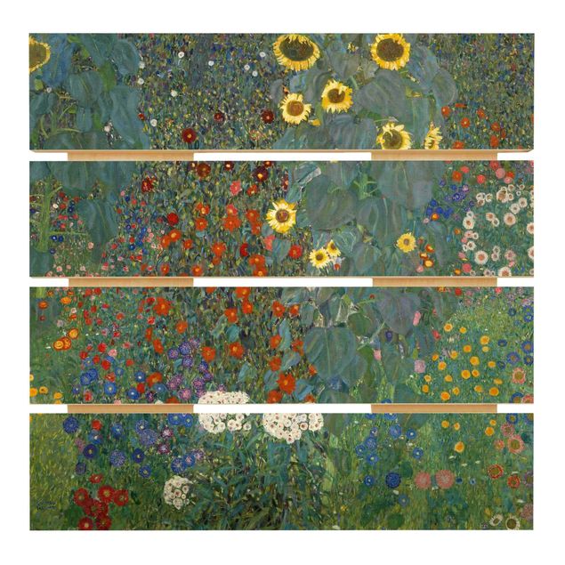 Quadros em madeira flores Gustav Klimt - Garden Sunflowers