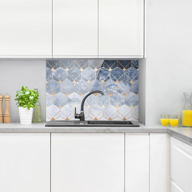 Painel anti-salpicos de cozinha padrões Blue Geometry Golden Art Deco