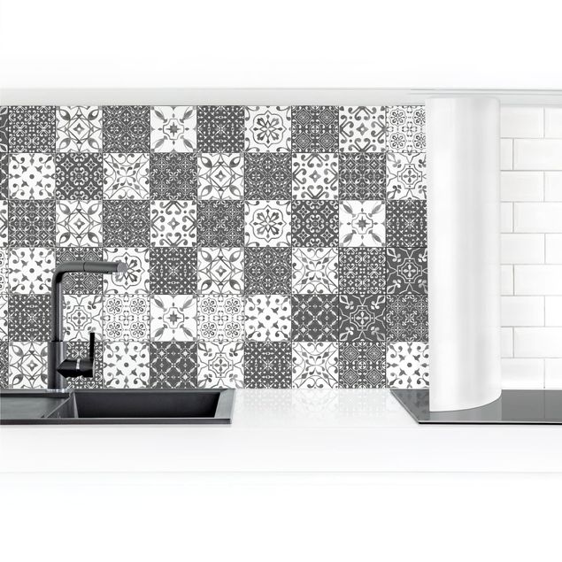 Películas autocolantes Tile Pattern Mix Gray White