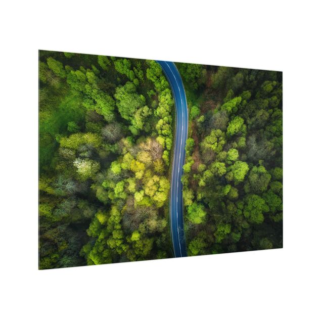 Painel anti-salpicos de cozinha Aerial View - Asphalt Road In The Forest