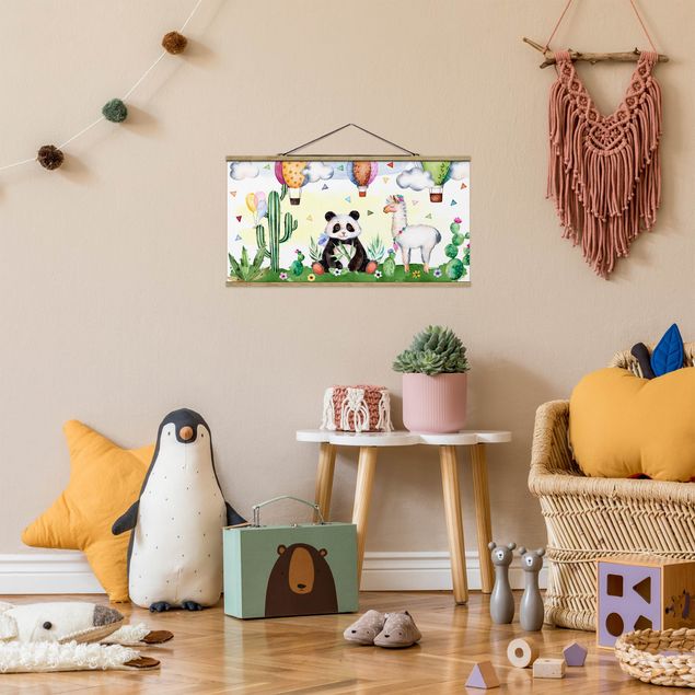 quadros decorativos para sala modernos Panda And Lama Watercolour