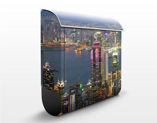 Caixas de correio em azul Hongkong Skyline