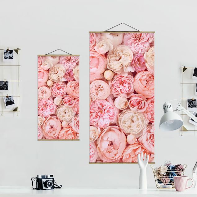 quadro de tecido para parede Roses Rosé Coral Shabby