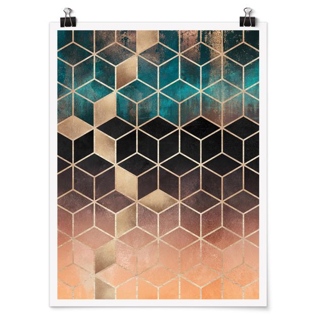 Posters abstratos Turquoise Rosé Golden Geometry