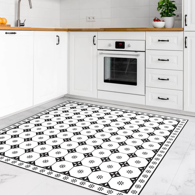decoraçao cozinha Geometrical Tiles Cottage Black And White With Border